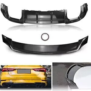 AEfB S3 A3 2017-20 2018 X|[cAop[fBt[U[ + AX|C[AECO- For Audi S3 A3 2017-20 2018 sport rear bumper diffuser + rear spoiler rear wing-