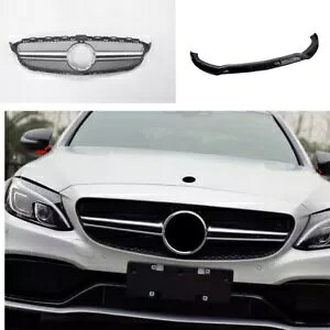 �V���o�[�t�����g�o���p�[�O���� + �t�����g�X�|�C���[ �x���c C �N���X W205 2015-2018 �p- Silver front bumper grille + front spoiler for Benz C-Class W205 2015-2018- �y���s�A���i�z