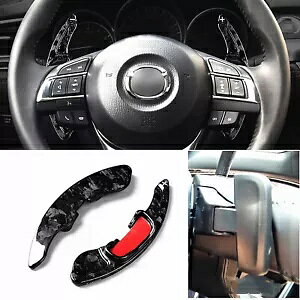 Ԃ̃CeAJ[{t@Co[XeAOzC[VtgbJ[}c_ 6 3 CX5 CX3- Car Interior Carbon Fiber Steering Wheel Shift Rockers Extension For Mazda 6 3 CX5 CX3-