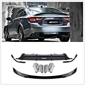 2018-2021 ホンダ アコード 10th リアバンパーディフューザーリップ + トランクスポイラー- For 2018-2021 Honda Accord 10th rear bumper diffuser lip + trunk spoiler-