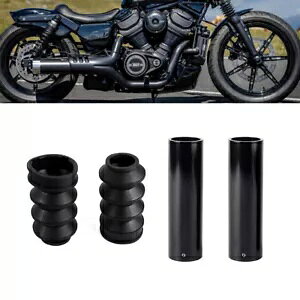 �n�[���[�i�C�g�X�^�[ RH975 �p�u���b�N�A���~�j�E���t�����g�t�H�[�N�J�o�[ & ���o�[�t�H�[�N�K�[�h Black Aluminum Front Fork Cover & Rubber Fork Guard For Harley Nightster RH975