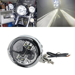 4.5�C���` �N���[���V�F�� �z���C�g LED �w�b�h���C�g �w�b�h�����v Hi/Lo �r�[�� �n�[���[�J�t�F���[�T�[�p 4.5 Chrome Shell White LED Headlight Headlamp Hi/Lo Beam For Harley Cafe Racer �y���s�A���i�z