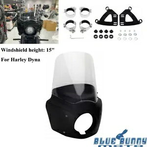 ヘッドライトフェアリング 15 インチ クリアウィンドスクリーン マウントキット付き ハーレーソフテイル FXST FXBB用 Headlight Fairing 15'' Clear Windscreen w/Mount Kit For Harley Softail FXST FXBB