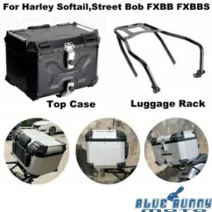 �u���b�N ���A 42L �g�b�v �e�[�� �P�[�X �ו����b�N �u���P�b�g�t�� �n�[���[ �\�t�e�C�� FXST 18up�p Black Rear 42L Top Tail Case w/Luggage Rack Bracket For Harley Softail FXST 18up �y���s�A���i�z