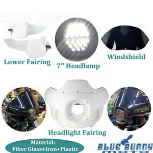 7 C` Eh wbhv zCg tg tFAO X[N tgKX uPbgt [C_[p 7'' Round Headlamp White Front Fairing Smoke Windshield w/Bracket For Low Rider