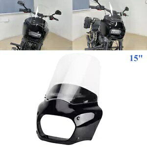 15 インチ PC クリアフロントガラス & フロントヘッドライトフェアリングハーレーソフテイルファットボブ 114 用 15" PC Clear Windshield & Front Headlight Fairing For Harley Softail Fat Bob 114