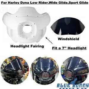 ホワイトヘッドライトフェアリングスモークウィンドディフレクターアイアンブラケットダイナローライダーS用 White Headlight Fairing Smoke Wind Deflector Iron Bracket For Dyna Low Rider S
