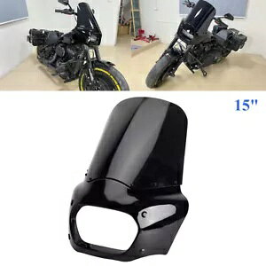 15 インチ PC フロントガラス & ブラック フロント ヘッドライト フェアリング ハーレー ソフテイル ファット ボブ 114 用 15" PC Windshield & Black Front Headlight Fairing For Harley Softail Fat Bob 114