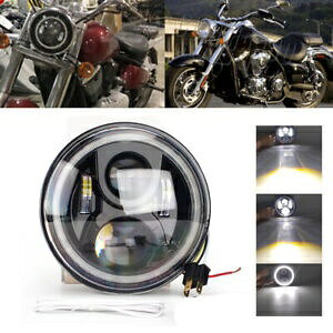 7 ''LED GWFACYwbhCgvWFN^[ Kawasaki oJ 900 1500 1600 1700 7'' LED Angel Eyes Headlight Projector For Kawasaki Vulcan 900 1500 1600 1700