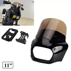 NuX^C tgtFAO 11 C` X[N tgKX CguPbgt \teC t@bg {up Club Style Front Fairing 11"Smoke Windshield w/Light Bracket For Softail Fat Bob