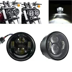 n[[t@bg{uwbhvp 4.65C` cCfA LED wbhCg ubN For Harley Fat Bob Headlamp 4.65" inch Twin Dual LED Headlight Black