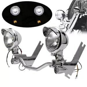 n[[pvuPbgo[tpbVOX|bgCg^[VOiCWP[^[Cg Passing Spot Light Turn Signal Indicator Lights with Lamp Bracket Bar for Harley