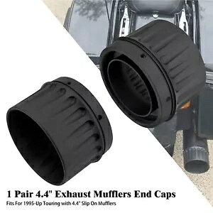 2x 4.4C` ubN GL][Xg`bvJbg }t[ e[pCv GhLbv n[[c[O 95-23p 2x 4.4" Black Exhaust Tip Cut Muffler Tail Pipe End Cap For Harley Touring 95-23