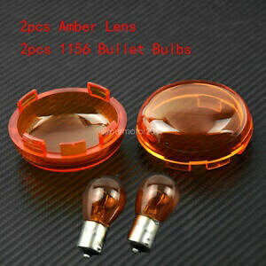2 �A���o�[�^�[���V�O�i�������Y�J�o�[ + 1156 �e�ۓd���n�[���[�_�C�i 2000-19 �ɓK�� 2Pcs Amber Turn Signal Lens Cover + 1156 Bullet Bulb Fit For Harley Dyna 2000-19 �y���s�A���i�z