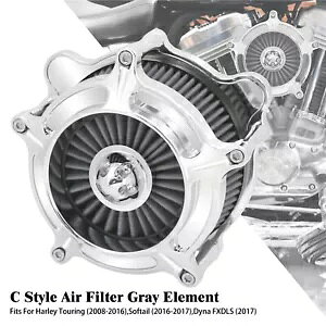 N[ A~jE GA N[i[ tB^[ O[ Ce[N Gg Lbgt n[[ɓK Chrome Aluminum Air Cleaner Filter w/ Gray Intake Element Kit Fits For Harley