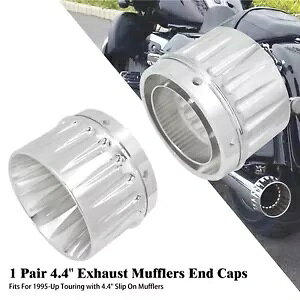 2x4.4C` N[GL][Xg`bvJbg}t[e[pCvGhLbv n[[c[O95-23p 2x4.4" Chrome Exhaust Tip Cut Muffler Tail Pipe End Cap For Harley Touring 95-23