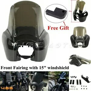wbhCgtFAO 15C`tgKXZbgt n[[_CiChOChFXDWG 06-17p Headlight Fairing W/ 15'' Windshield Set For Harley Dyna Wide Glide FXDWG 06-17