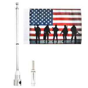 N[I[goC|[AJוbN}Egn[[\teCp Chrome Motorcycle Flag Pole American Flag Luggage Rack Mount For Harley Softail
