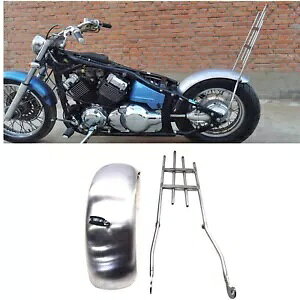 ���}�n DRAGSTAR 400 650 ���A�t�F���_�[�|�J�o�[�u���P�b�g�t���V���o�[ For Yamaha DRAGSTAR 400 650 Rear Fender Steel Plate Cover With Bracket Silver �y���s�A���i�z
