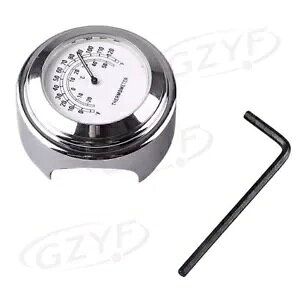 I[goC 7/8" nho[x_CvxvN[}EgzCg Motorcycle 7/8" Handlebar Temp Dial Clock Thermometer Chrome Mount White