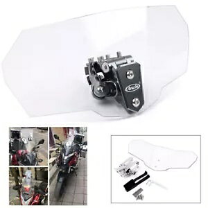 �V���o�[ Moto ���߉\�ȃN���b�v�I���t�����g�K���X�G�N�X�e���V�����X�|�C���[�E�B���h�f�B�t���N�^�[ Silver Moto Adjustable Clip On Windshield Extension Spoiler Wind Deflector