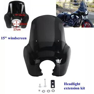 ヘッドライトフェアリング & 15 インチフロントガラスハーレーソフテイルストリートボブ FXBB FXST 18-24 用 Headlight Fairing & 15" Windshield For Harley Softail Street Bob FXBB FXST 18-24