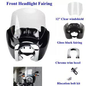 ハーレー ソフテイル FXBB 18-21 用 12 インチ クリア フロントガラス & クローム トリム ベゼル付きフェアリング Fairing w/12” Clear Windshield & Chrome Trim Bezel For Harley Softail FXBB 18-21