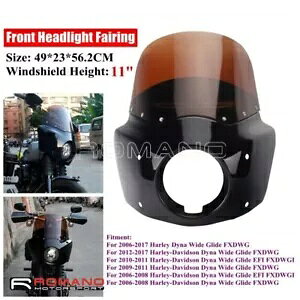tgwbhCgAbp[tFAO}Eg&X[N11C`tgKXn[[_CiFXDWGp Front Headlight Upper Fairing Mount & Smoke 11" Windshield For Harley Dyna FXDWG