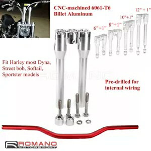 NuX^C 1 1/8 C` gbvNv Xg[g CU[ & nho[ n[[ _Ci Xg[g{up Club Style 1 1/8" Top Clamp Straight Riser & Handlebar For Harley Dyna Streetbob