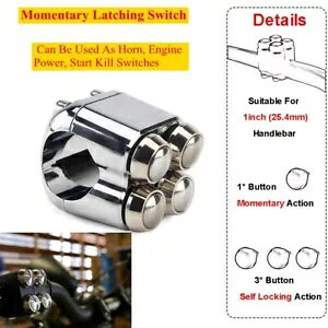 3 b`O 1 ^ {^ z[ nU[h Cg XCb` 1" 25.4mm nho[p 3 Latching 1 Momentary Button Horn Hazard Light Switches For 1" 25.4mm Handlebar