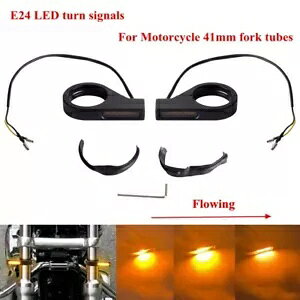 I[goCp 41 ~[gtgtH[N`[uCWP[^[^[VOit[ LED Ao[Cg For Motorcycle 41mm Front Fork Tubes Indicator Turn Signal Flow LED Amber Lights