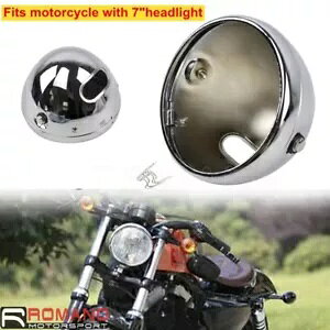 7インチ クロームオートバイヘッドライトハウジングバケットカバー クリップ付き ハーレーダビッドソン用 7" Chrome Motorcycle Headlight Housing Buckets Cover w/Clips For Harley Davidson