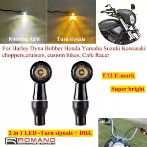 X[p[~jtg LED E32 ^[VOi DRL n[[{o[`bp[ 8 ~[gtp Super Mini Front LED E32 Turn Signals DRL For Harley Bobber Chopper 8mm Mounting
