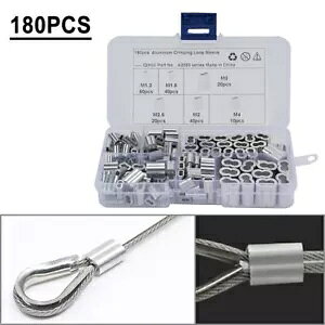 ���C���[���[�v�P�[�u���p6�T�C�Y�_�u���X���[�u�������[�v�X���[�u180��- 180pcs 6-Size Double Sleeve Crimp Loop Sleeve for Wire Rope Cable- �y���s�A���i�z
