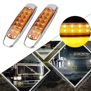 2x Ao[ 12 LED ^TCh}[J[ NAX Cg ^gbN g[[ 2x Amber 12 LED Sealed Side Marker Clearance Light Fish Shape Truck Trailer