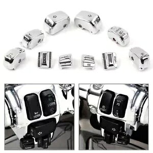 n[[c[O 96-13 N[ 10pc nhRg[XCb`nEWO{^LbvZbg For Harley Touring 96-13 Chrome 10pc Hand Control Switch Housing Button Cap Set