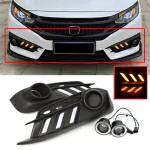 2x z_ VrbN 2016-20 LED DRL fC^C^[VOiCg GWFACYtHOv 2x For Honda Civic 2016-20 LED DRL Daytime Turn Signal Light Angel Eyes Fog Lamp