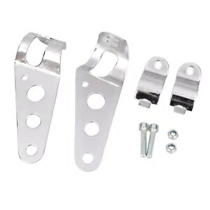 yAtH[N}EgwbhCgP[VOuPbgJtF[T[{o[`bp[pVo[ Pair Fork Mount Headlight Casing Brackets for Cafe Racer Bobber Chopper Silver