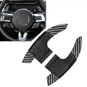 tH[h }X^O 2015-2023 pJ[{t@Co[ ubN XeAO zC[ Vtg bJ[ GNXeV Carbon fiber black steering wheel shift rockers extension for Ford Mustang 2015-2023-