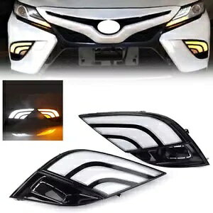2x LED �f�C�^�C�������j���O���C�g �C�G���[ �X�g���[�}�[ �E�C���J�[ �g���^ �J���� 2018-�p 2x LED daytime running light yellow streamer turn signals for Toyota Camry 2018- �y���s�A���i�z
