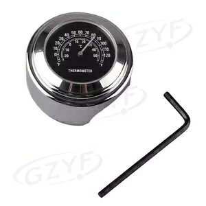 7/8C`oCNI[goCnho[xubN_CvxvN[}Egpo 7/8" Bike Motorcycle Handlebar Temp Black Dial Clock Thermometer Chrome Mount po
