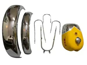 BSA B25 B44 ACCG[R^N & X`[N[tF_[Zbg Xe[t/K BSA B25 B44 ALLOY YELLOW FUEL TANK & STEEL CHROME FENDER SET WITH STAYS /FIT FOR