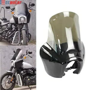 ヘッドライトフェアリングカバー 15インチスモークフロントガラス付き ハーレーソフテイル FXBB FXST用 Headlight Fairing Cover with 15'' Smoke Windshield For Harley Softail FXBB FXST