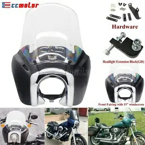�t�����g�w�b�h���C�g�t�F�A�����O�J�o�[ �t�����g�K���X�t�� �n�[���[�_�C�i FXD �X�g���[�g�{�u FXDB�p Front Headlight Fairing Cover w/ Windscreen for Harley Dyna FXD Street Bob FXDB �y���s�A���i�z