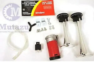 I[goC̃GARvbT[cCN[uz[LbgZbgA剹ʂňقȂ Motorcycle air compressor twin Chrome bull horn kit set , loud and different