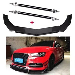 AEfB A3 A4 A5 J[{t@Co[tgop[bvXvb^[X|C[ + Xgbgbh{fB For Audi A3 A4 A5 Carbon Fiber Front Bumper Lip Splitter Spoiler+Strut Rods Body