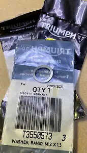Triumph OEM �o���W���[ ���b�V���[�AM12 x3 ���P�b�g �X�N�����u���[ Thruxton Bonneville + T3550573 Triumph OEM Banjo Washer, M12 x3 Rocket Scrambler Thruxton Bonneville + T3550573 �y���s�A���i�z