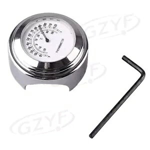 I[goC 7/8" nho[x_CvxvN[}EgzCg Motorcycle 7/8" Handlebar Temp Dial Clock Thermometer Chrome Mount White