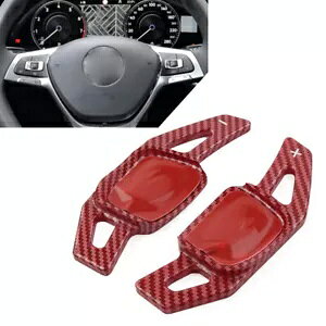 XeAOzC[VtgbJ[GNXeVJ[{t@Co[ VW St MK8 |WFb^p - Steering wheel shift rockers extension carbon fiber for VW Golf MK8 Polo Jetta red-
