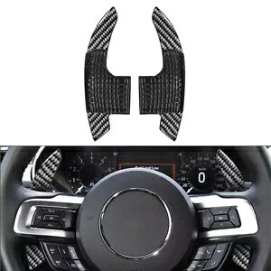 tH[h }X^O 2015-2023 pJ[{t@Co[ ubN XeAO zC[ Vtg bJ[ GNXeV Carbon fiber black steering wheel shift rockers extension for Ford Mustang 2015-2023-